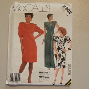 McCall's Red Midi Dress Pattern with Puff Sleeves